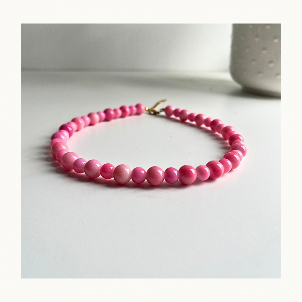 Collier “Pink Energy” — Perles Rose Bubble en verre