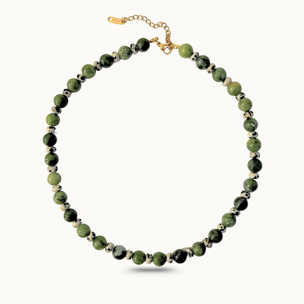 Collier Dalma vert fermoir en acier inoxydable