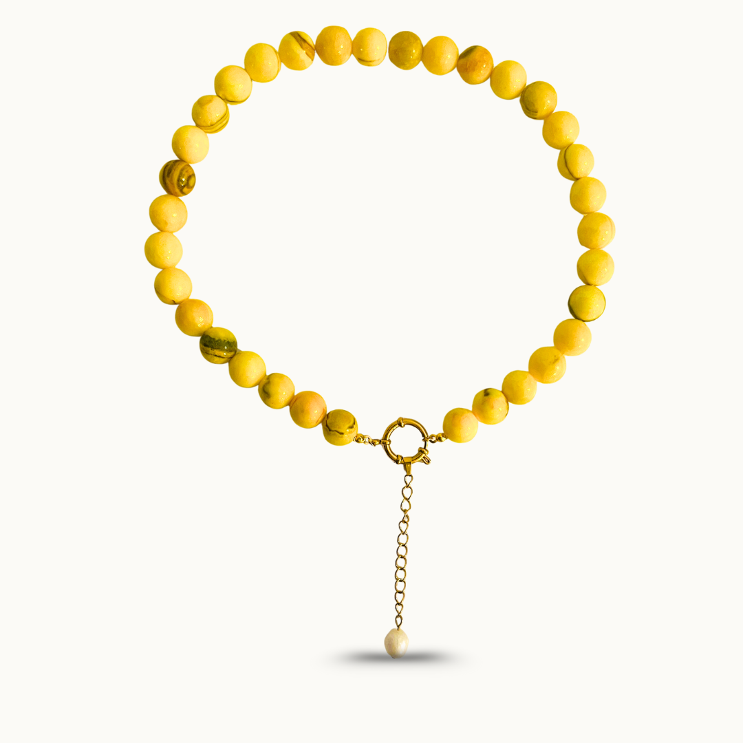 Collier Solal – Perles Jaune et perle d’eau douce avec fermoir dorée en acier inoxydable