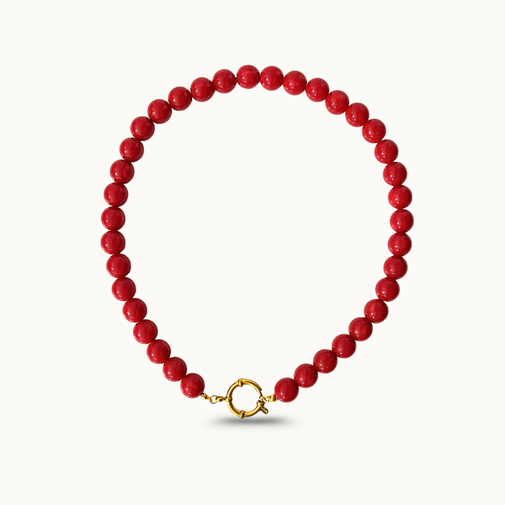 Collier "Red Bloom" - Perles rouge et fermoir en acier inoxydable