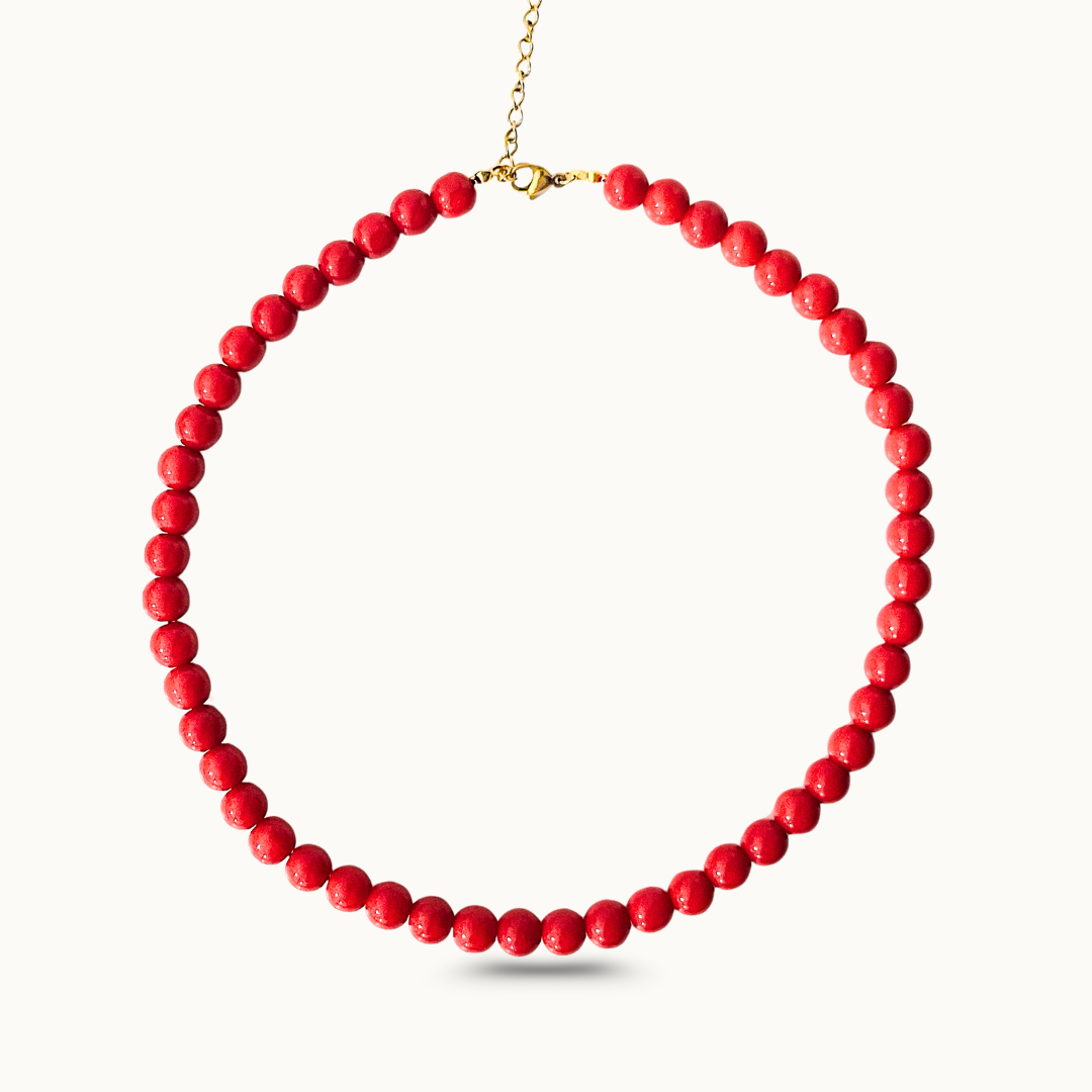 Collier “Red Rose” - Perles rouge et fermoir en acier inoxydable