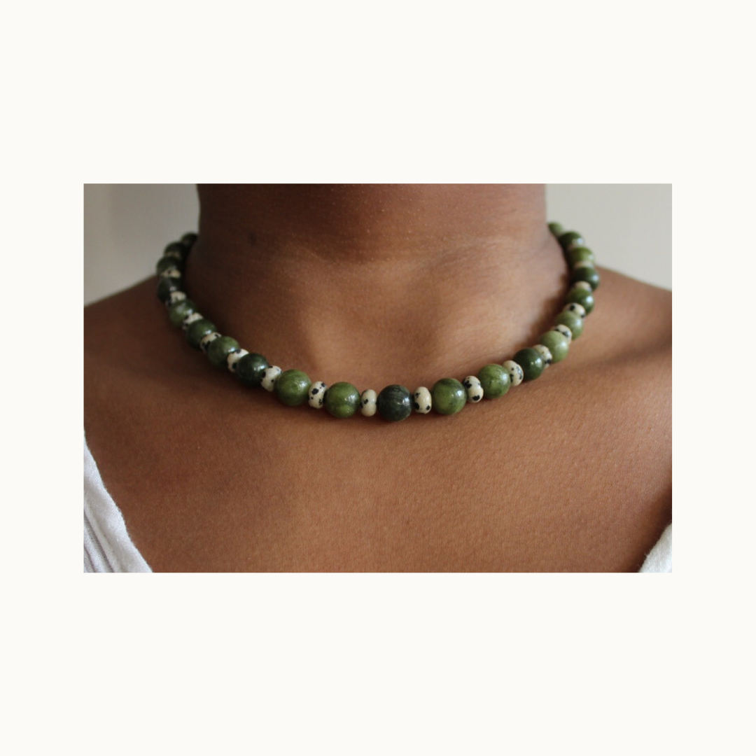 Collier Dalma vert fermoir en acier inoxydable