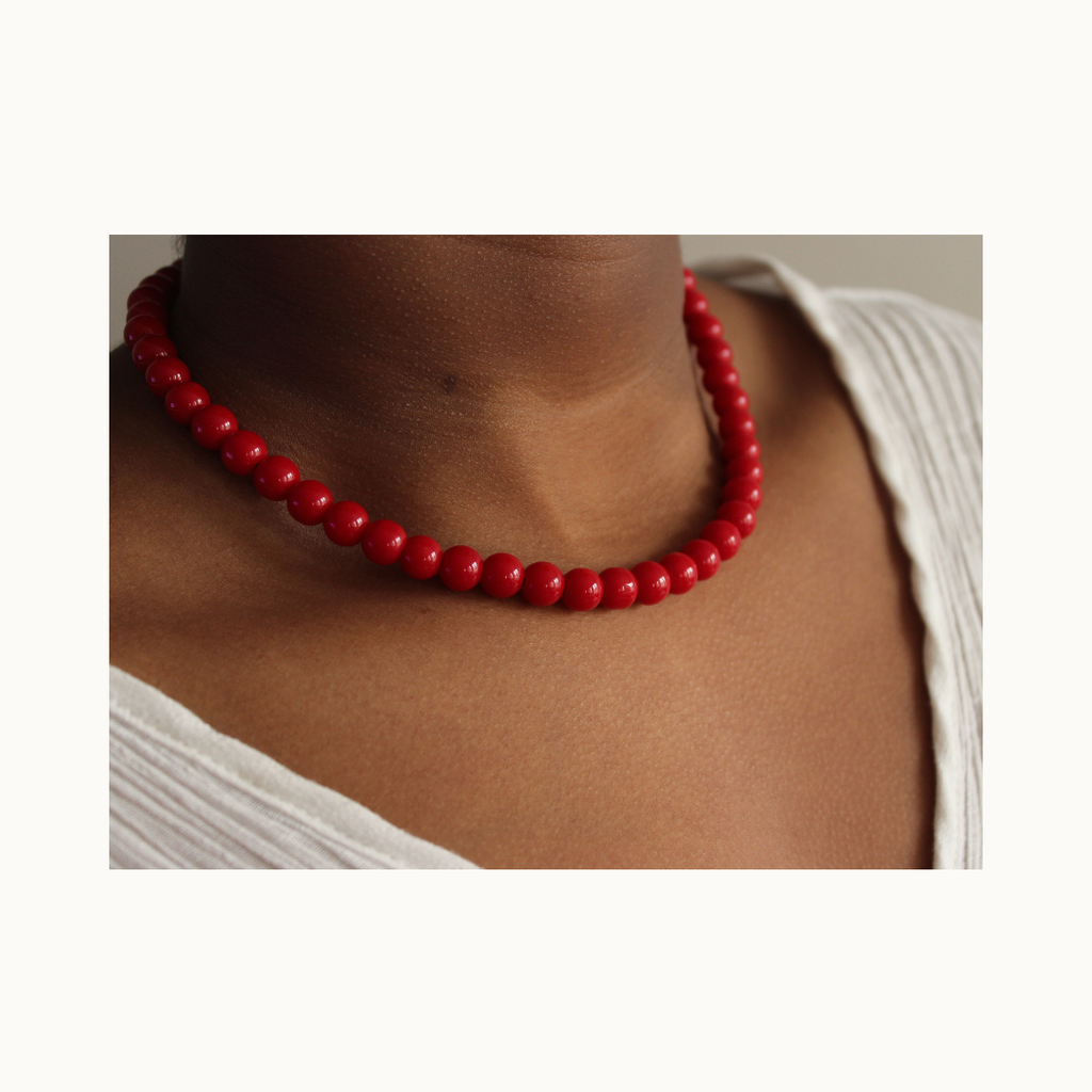 Collier “Red Rose” - Perles rouge et fermoir en acier inoxydable