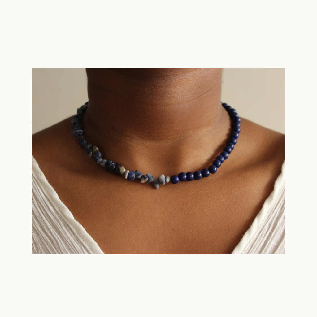 Collier Midnight -Perles, pierres naturels et acier inoxydable