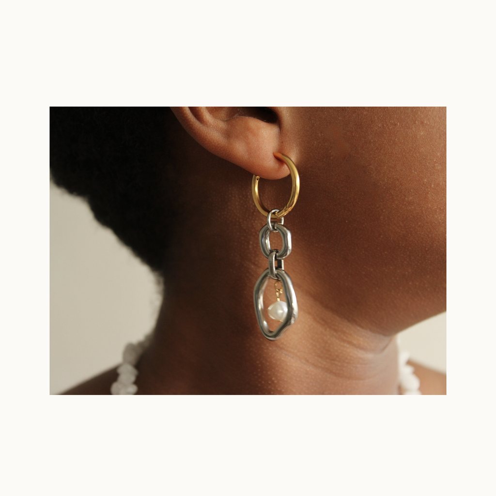 Boucles d’oreilles Lena — Or & argent - Perles d’eau douce en acier inxoydable