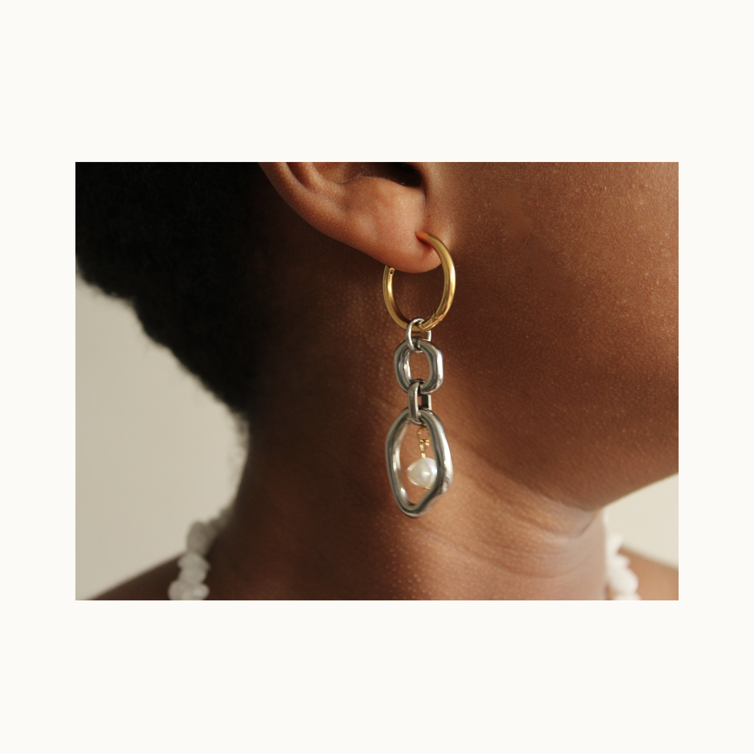 Boucles d’oreilles Lena — Or & argent - Perles d’eau douce en acier inxoydable