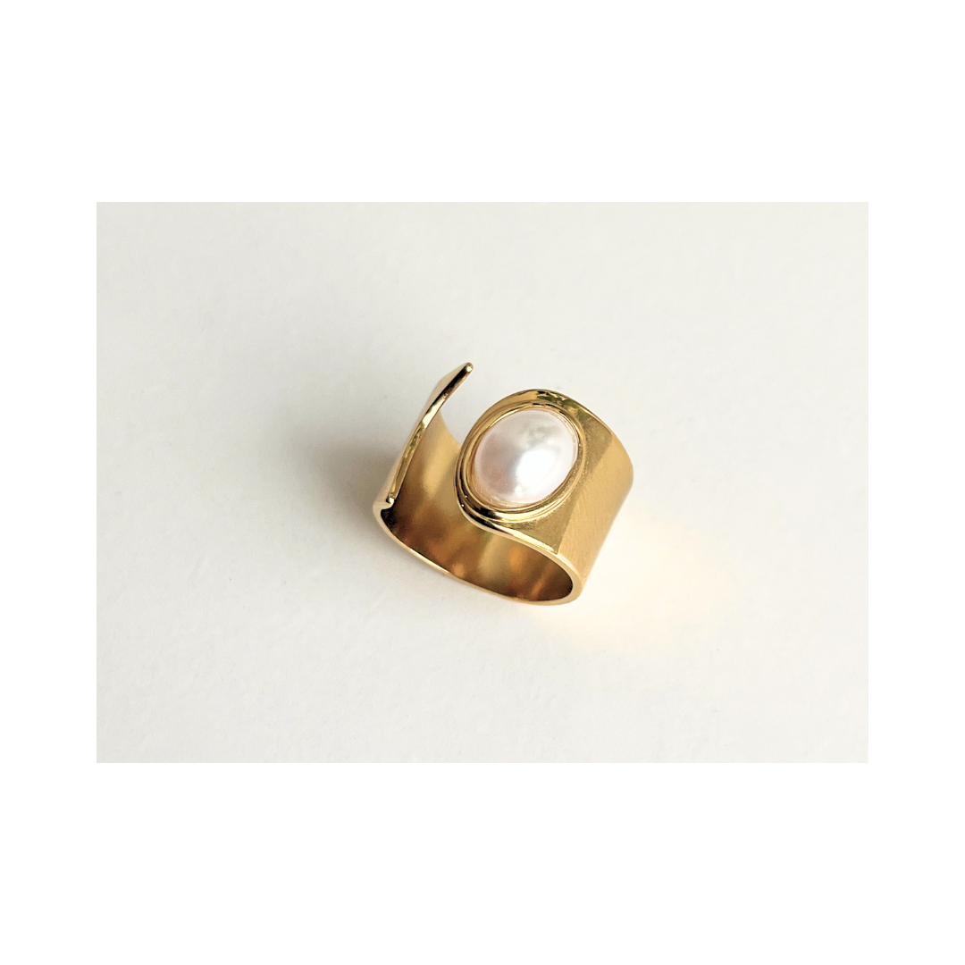 Bague Aura — Acier inoxydable Dorée & Perle d’eau douce