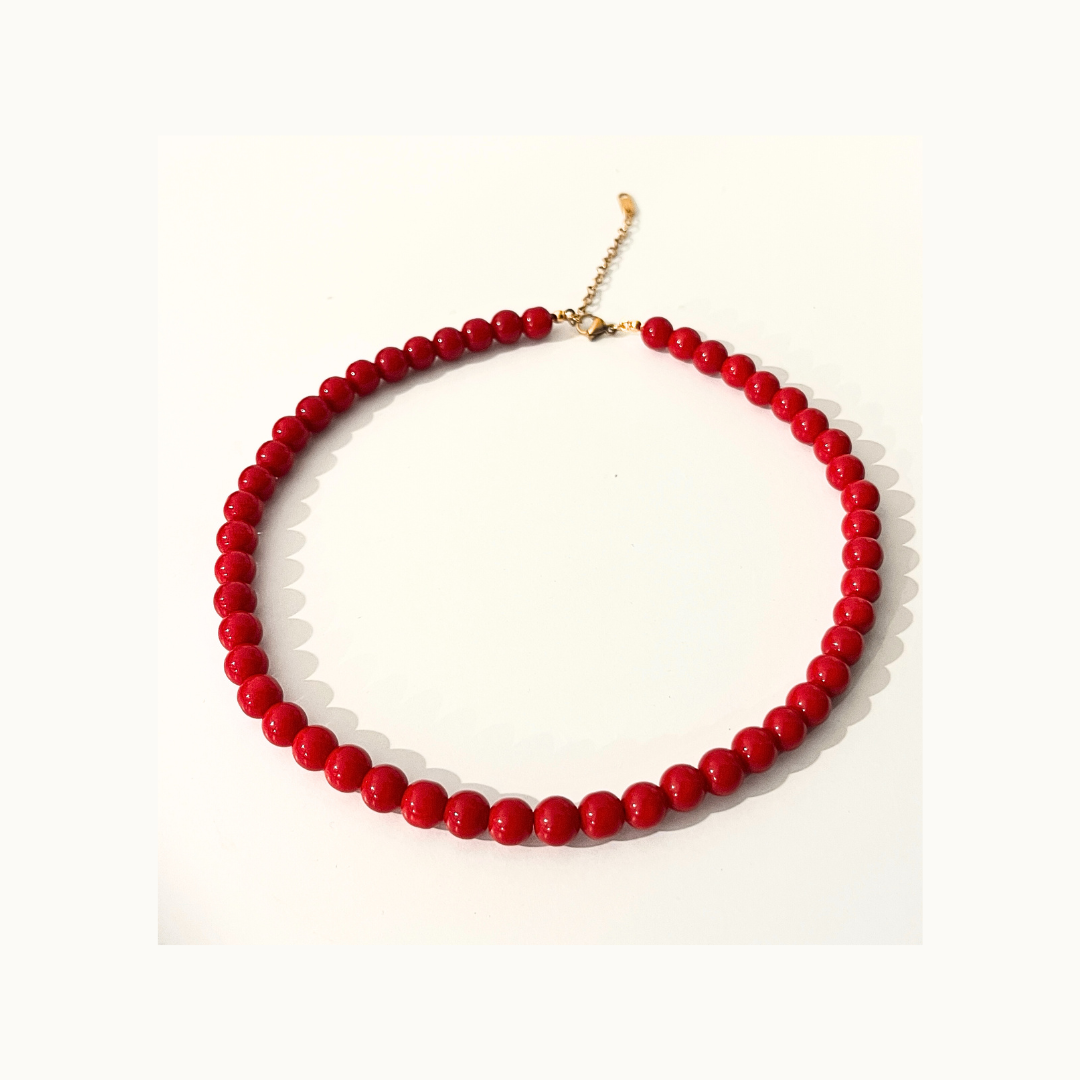 Collier “Red Rose” - Perles rouge et fermoir en acier inoxydable