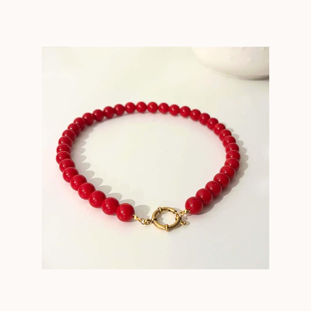 Collier "Red Bloom" - Perles rouge et fermoir en acier inoxydable