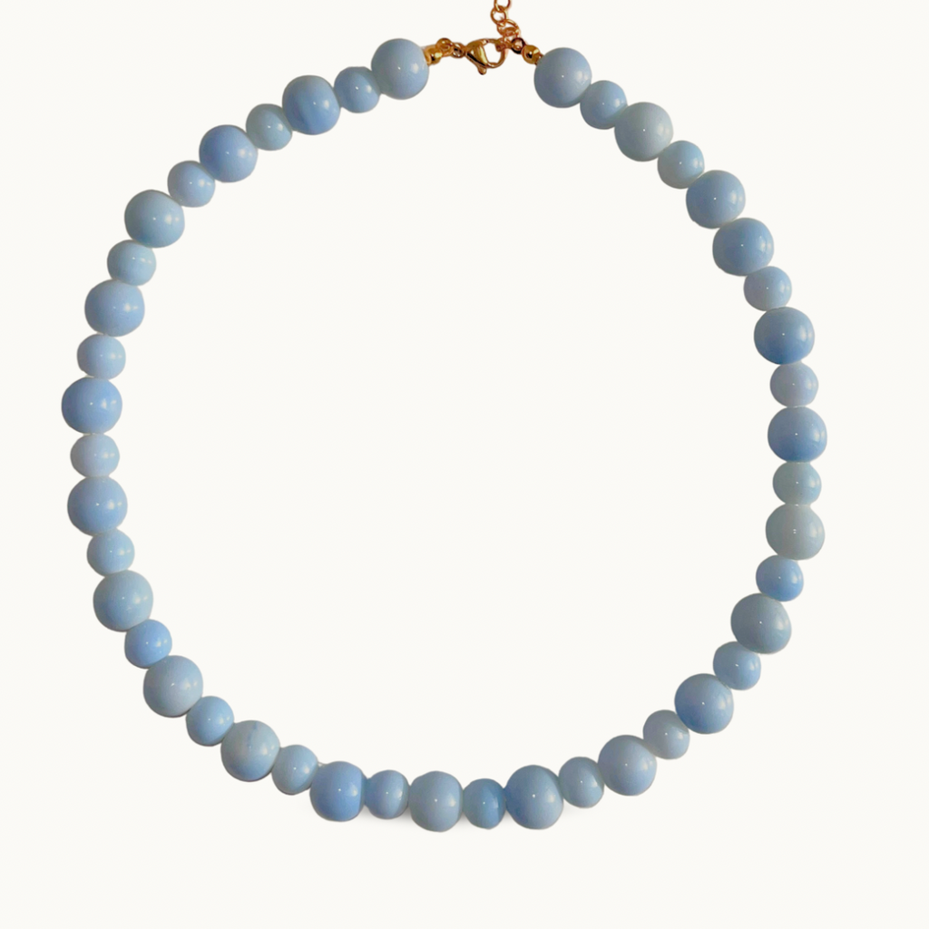 Collier “Blue Flow” – Perles bleu ciel — Acier inoxydable
