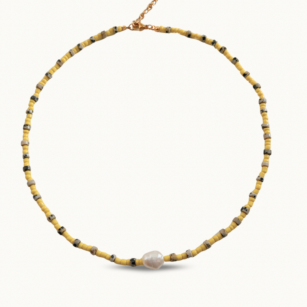Collier “Sunny Pearl” – Jaune & Perle de culture