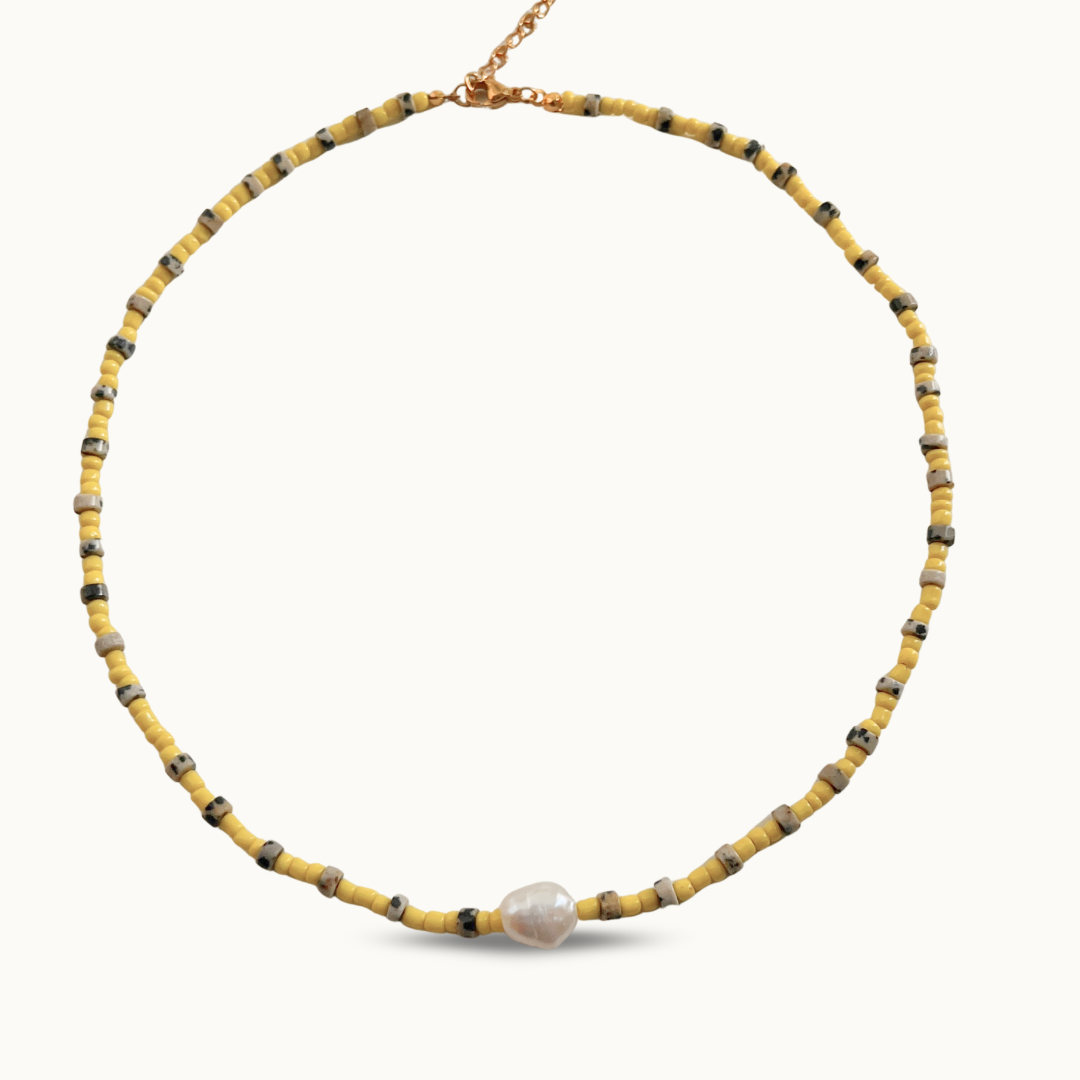 Collier “Sunny Pearl” – Jaune & Perle de culture