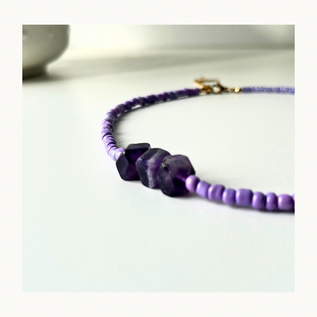 Collier “Lavande Mood” — Perles Violettes —acier inoxydable