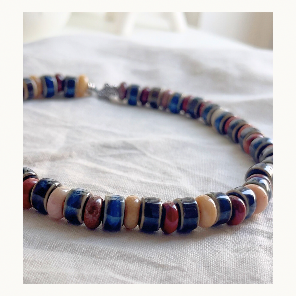 Collier Horizon en acier inoxydable et perles naturels