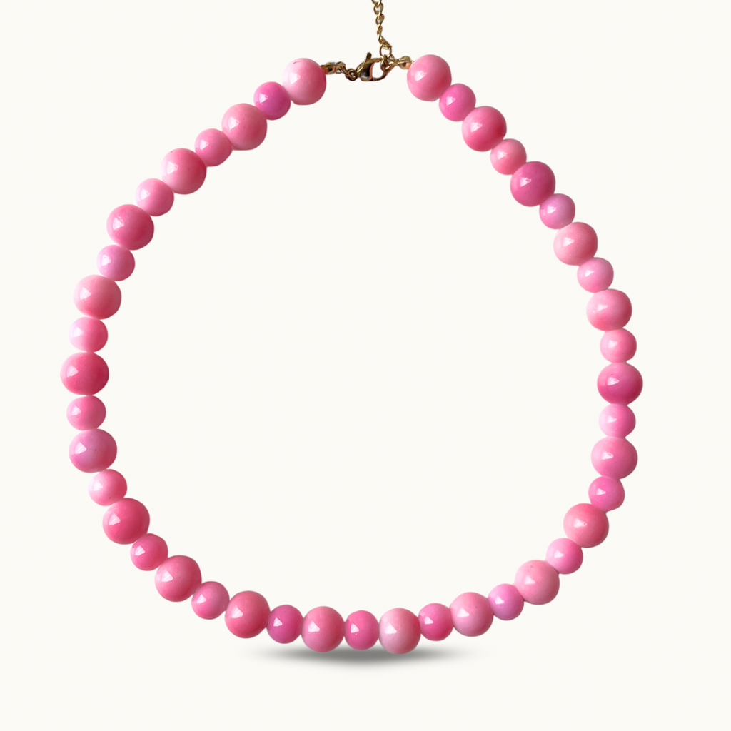Collier “Pink Energy” — Perles Rose Bubble en verre