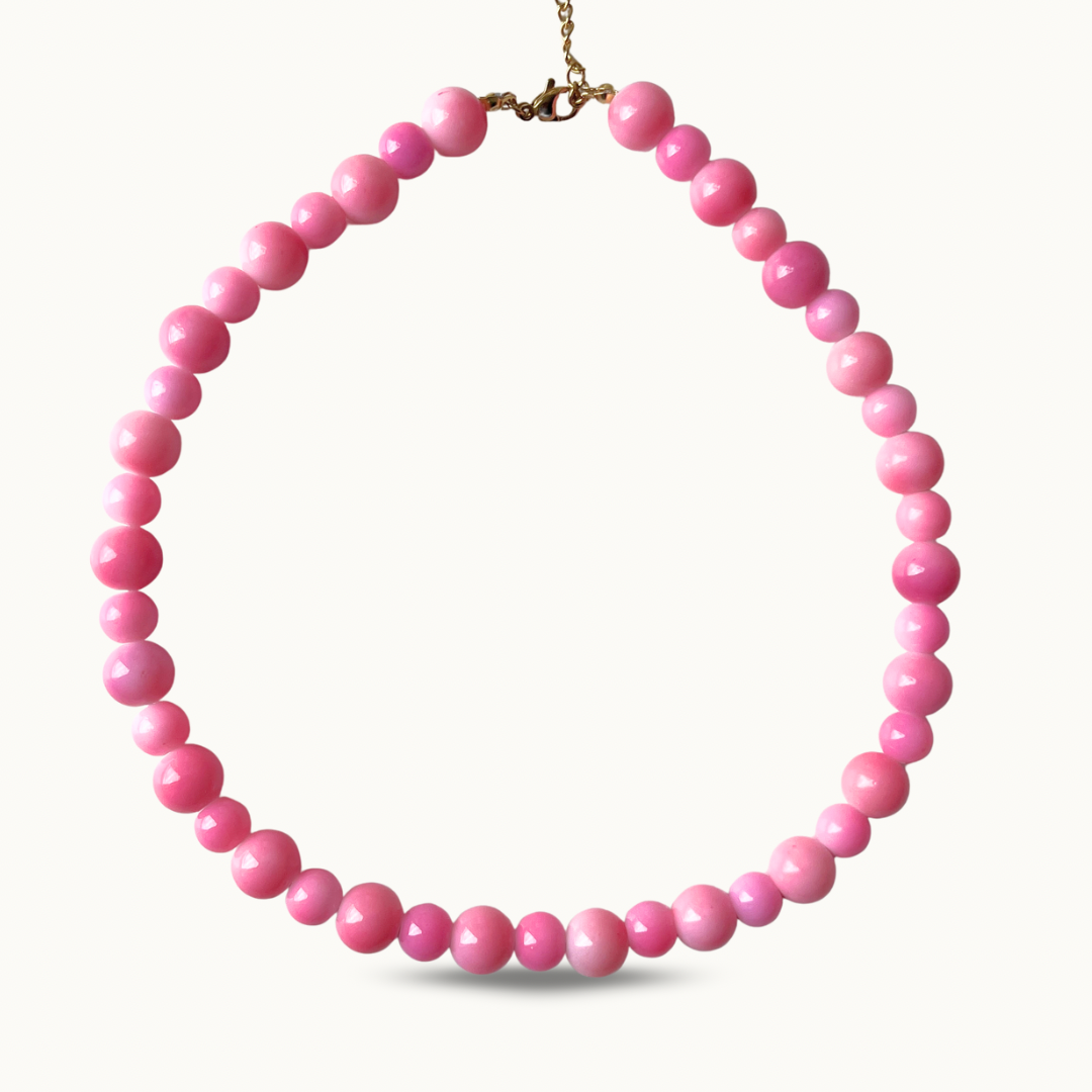 Collier “Pink Energy” — Perles Rose Bubble en verre