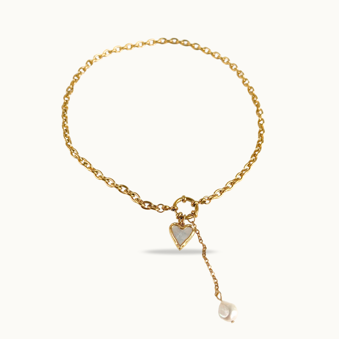 Collier “Amour” – Acier inoxydable  & Perle d’eau douce