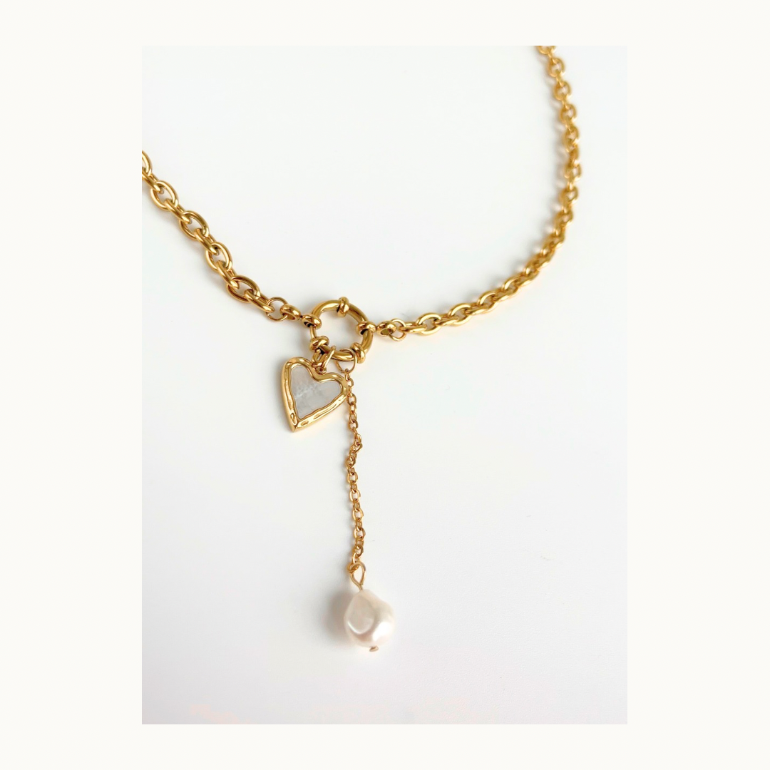 Collier “Amour” – Acier inoxydable  & Perle d’eau douce