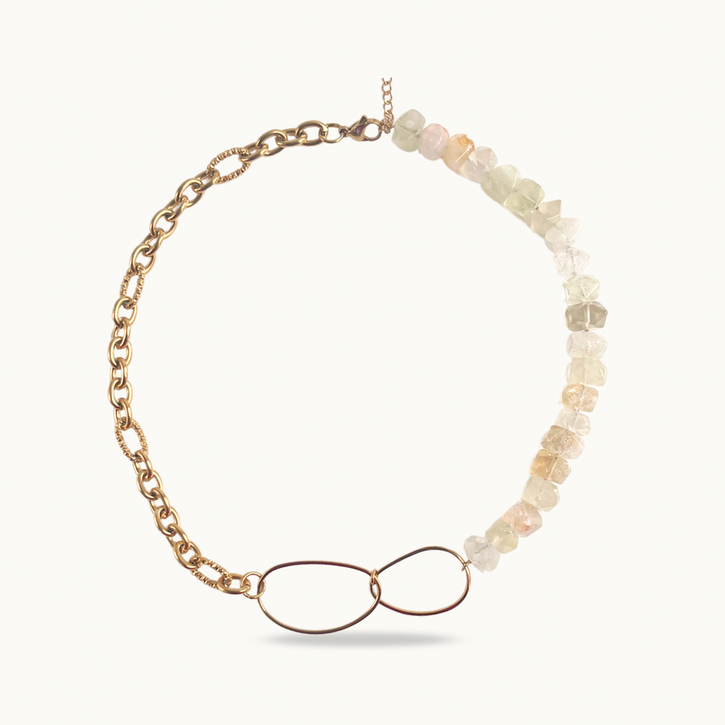 Collier “Infinity Mood” – Pierres naturelles & acier inoxydable doré