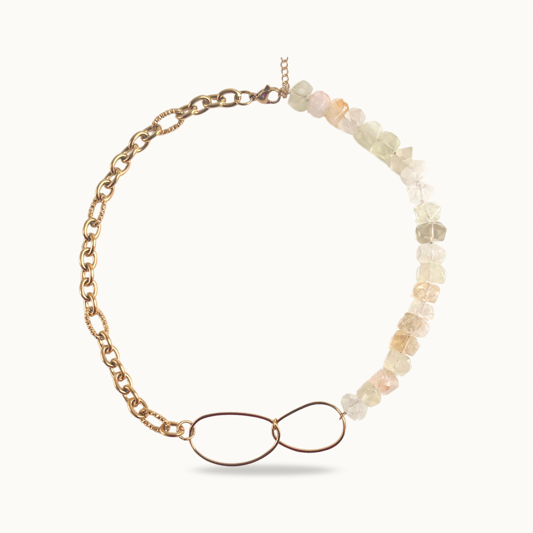 Collier “Infinity Mood” – Pierres naturelles & acier inoxydable doré