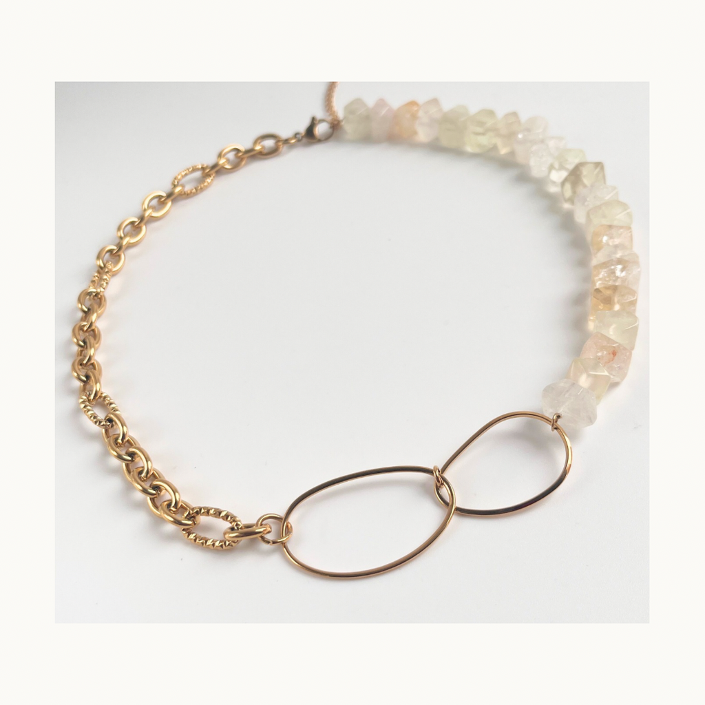 Collier “Infinity Mood” – Pierres naturelles & acier inoxydable doré