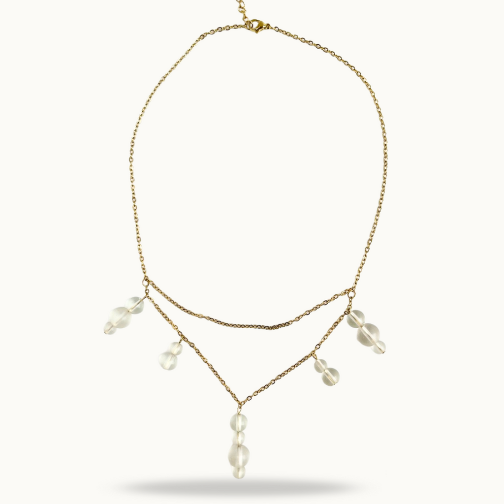 Collier Crystal Drop – acier inoxydable & perles de verre givré