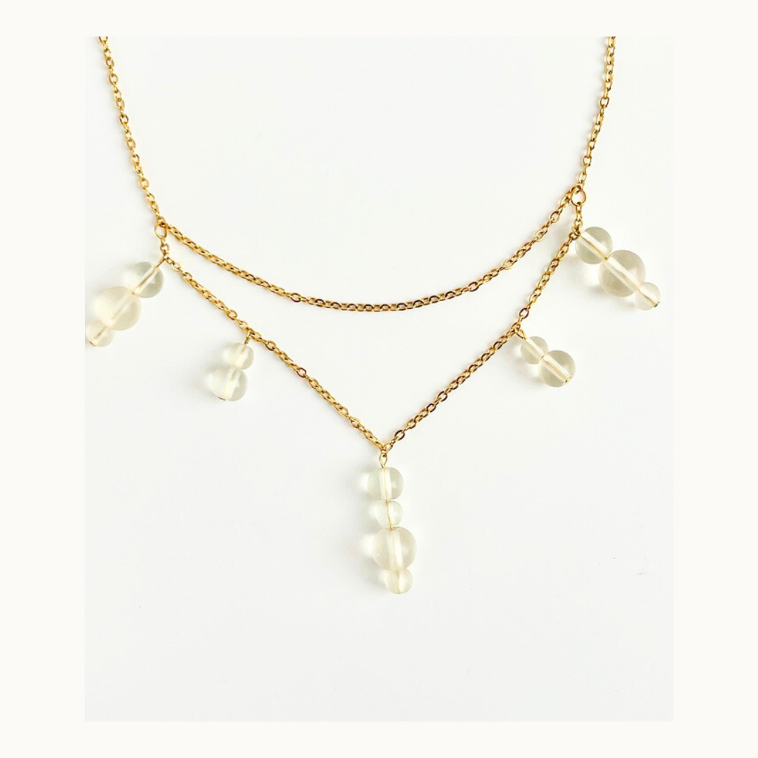 Collier Crystal Drop – acier inoxydable & perles de verre givré