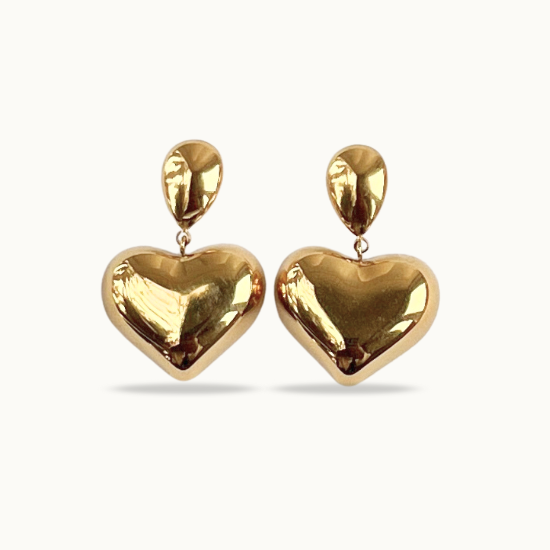 Boucles “Loveme” – Cœurs Bombés Dorés