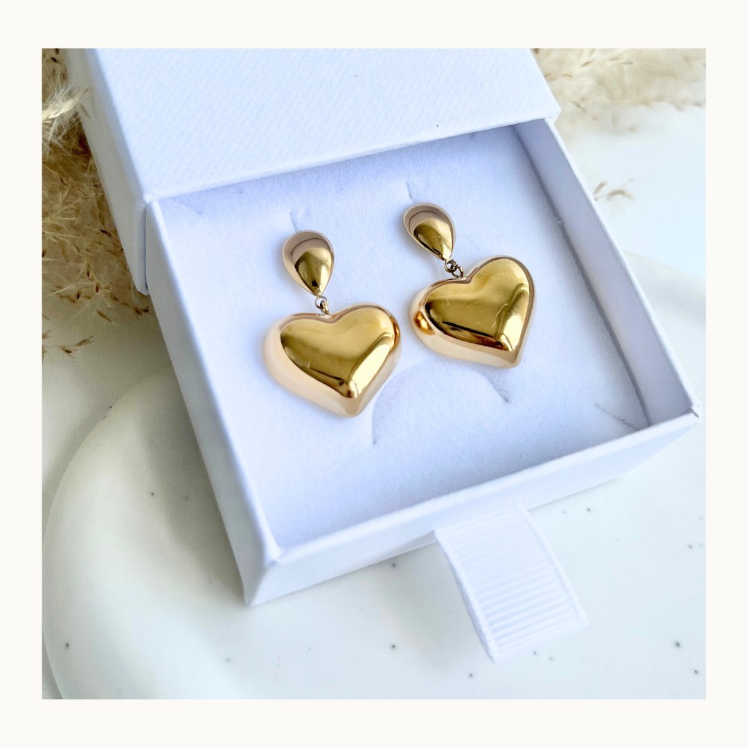 Boucles “Loveme” – Cœurs Bombés Dorés