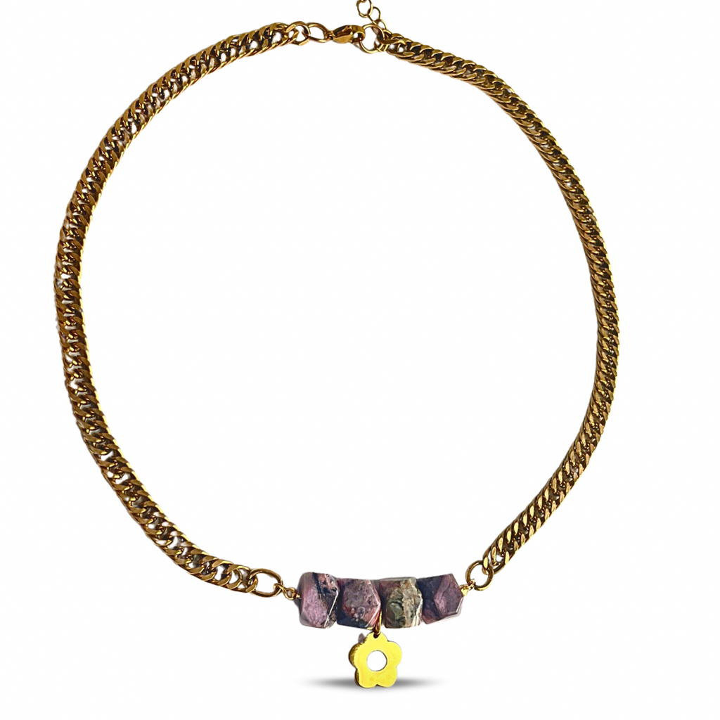 Collier Bloom Charm — Doré & Perles Rose Nuancé