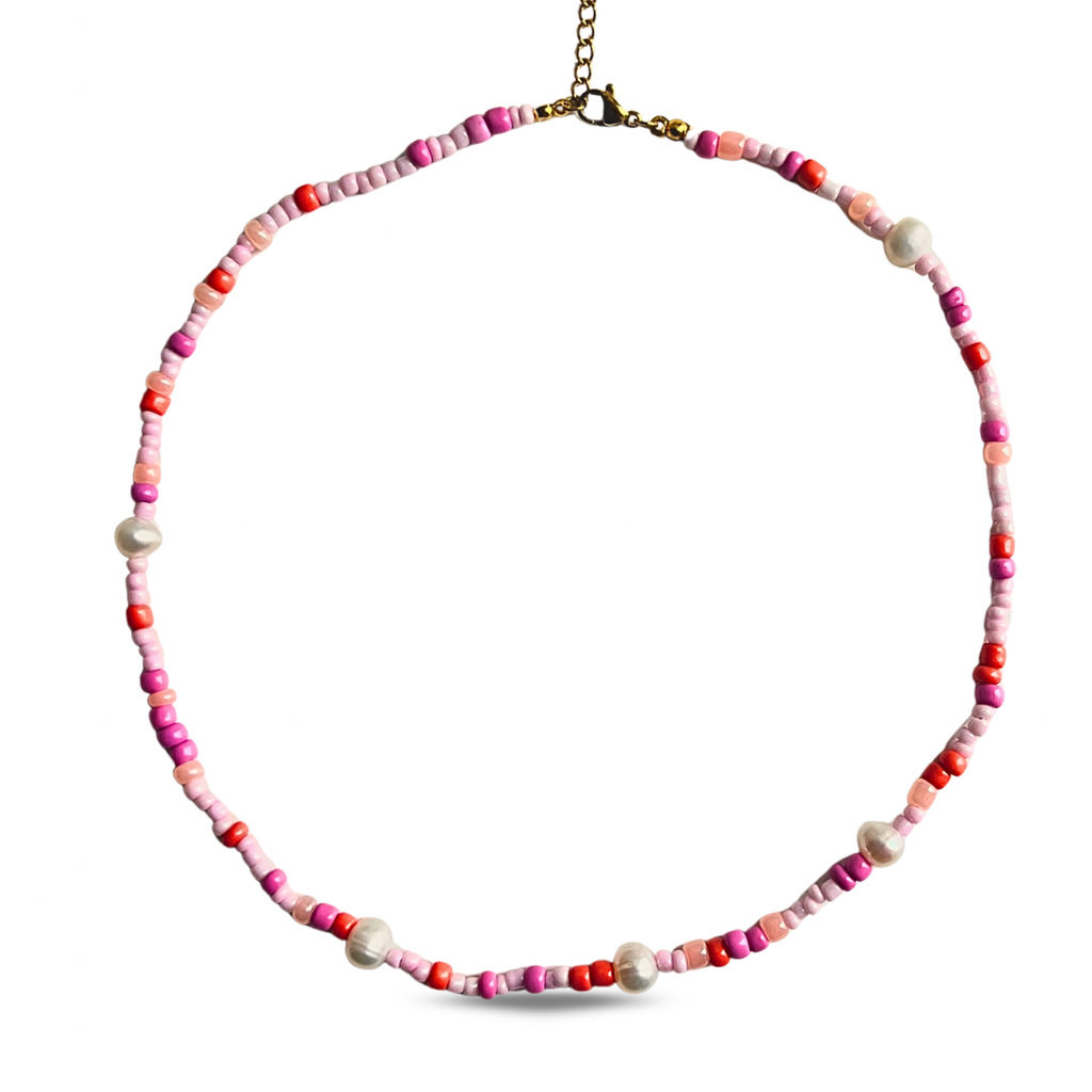 Collier “Candy Mood” — Rose, Corail & Perles Blanches