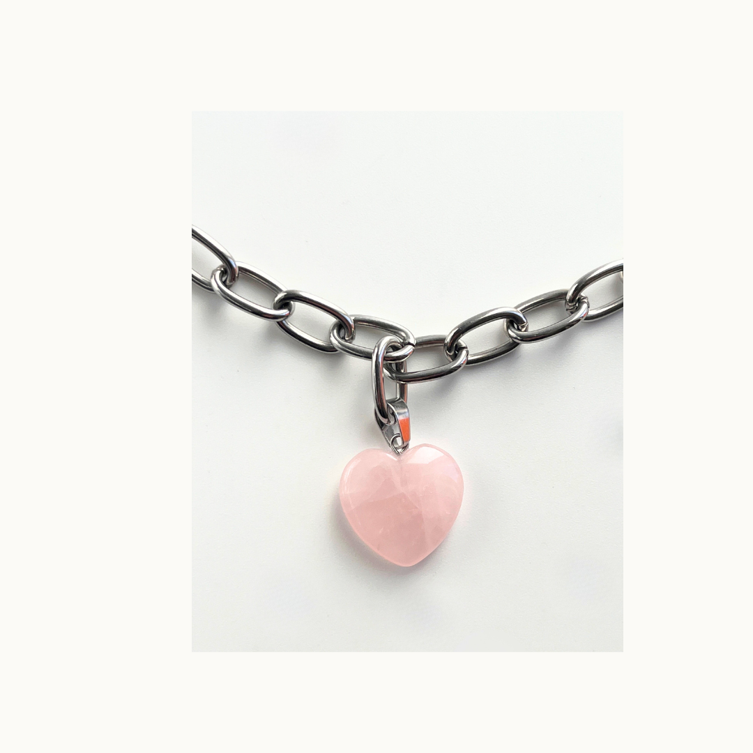 Collier HEARTSTONE – Quartz rose &amp; Chaîne acier inoxydable